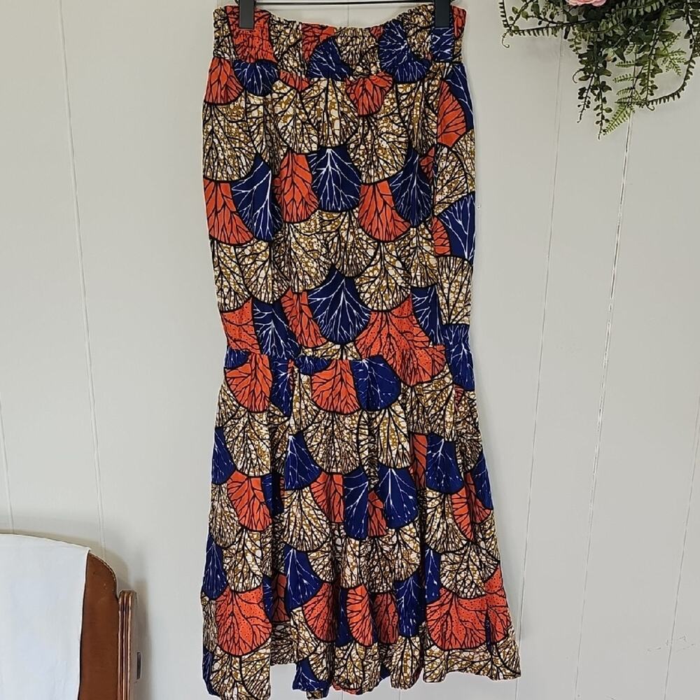 VTG Rainbow Leaf Patterned Fairy Hobbit Women's Skirt OS Tiered Maxi 100% Cotton